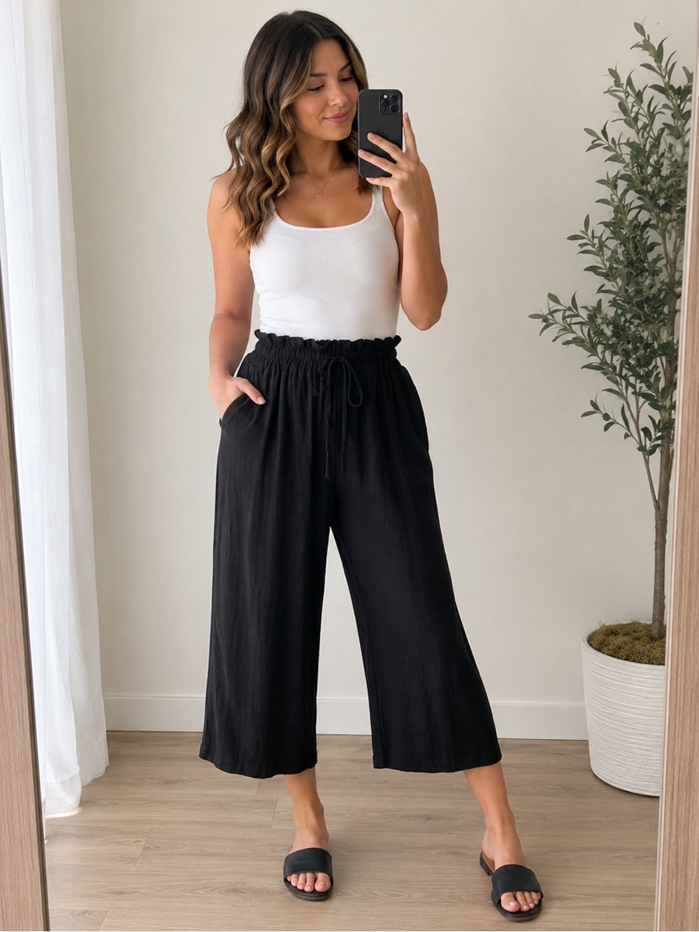 Petal & Pup Black Wide-Leg Paperbag Waist Pants